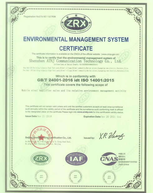 КИТАЙ Shenzhen Atnj Communication Technology Co., Ltd. Сертификаты